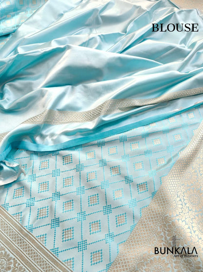 Light Blue Mashru Silk Banarasi Saree
