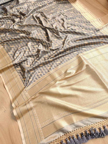 Grey Mashru Silk Banarasi Saree