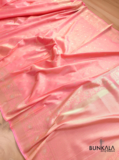 Pink Tanchui Handloom Pure Katan Silk Allover Sona Rupa Small Buti Banarasi Saree