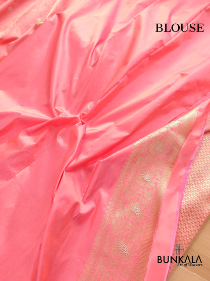 Pink Tanchui Handloom Pure Katan Silk Allover Sona Rupa Small Buti Banarasi Saree