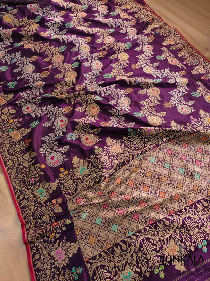 Purple Kadwa Handweaved Pure Katan Silk Meenakari Banarasi Saree