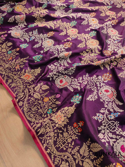 Purple Kadwa Handweaved Pure Katan Silk Meenakari Banarasi Saree