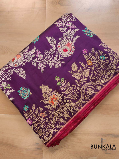 Purple Kadwa Handweaved Pure Katan Silk Meenakari Banarasi Saree