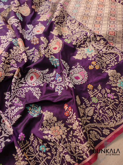 Purple Kadwa Handweaved Pure Katan Silk Meenakari Banarasi Saree