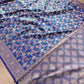 Blue and Green Two Tone Pure Katan Silk Sona Rupa Floral Jaal Design Meenakari Handwoven Banarasi Saree