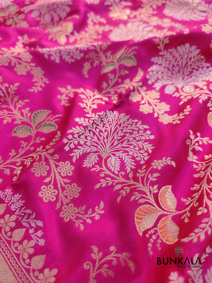 Pink Two Tone Color Pure Katan Silk Sona Rupa Floral Jaal Design Handloom Banarasi Saree