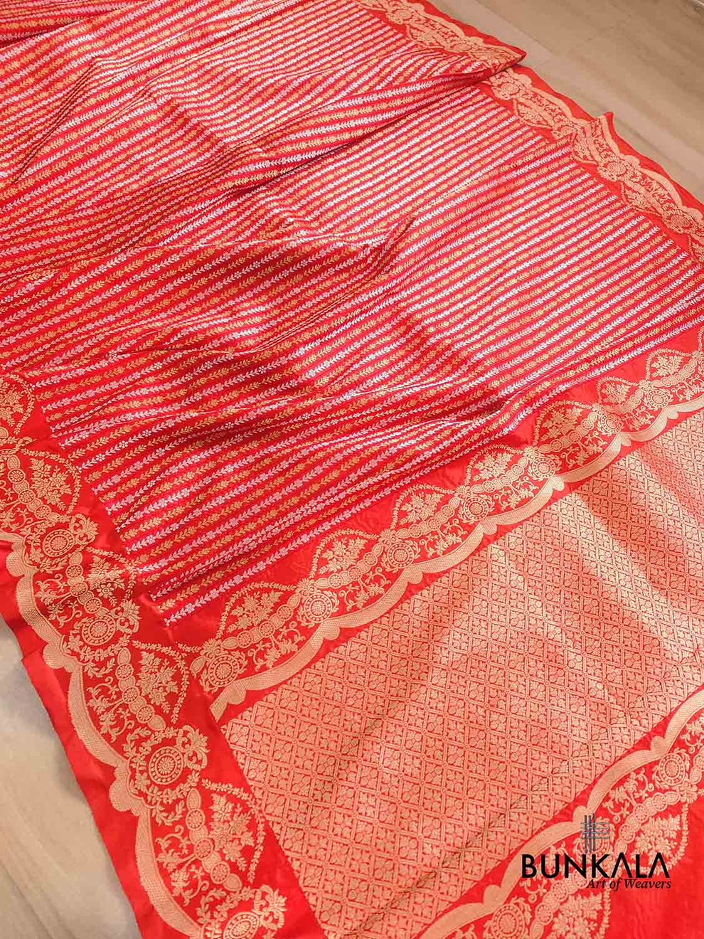 Shop Burnt Orange Katan Silk Tanchui Banarasi Saree Scalloped Border ...