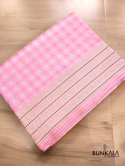 Light Pink Pure Katan Silk Allover Sona Rupa Buti Kadwa Handweaved Tanchui Border Banarasi Saree