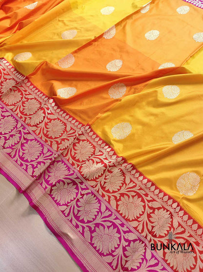 Yellow Checks Kadwa Buta Banarasi Pure Katan Silk Handloom Saree