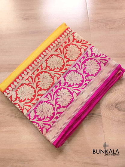 Yellow Checks Kadwa Buta Banarasi Pure Katan Silk Handloom Saree