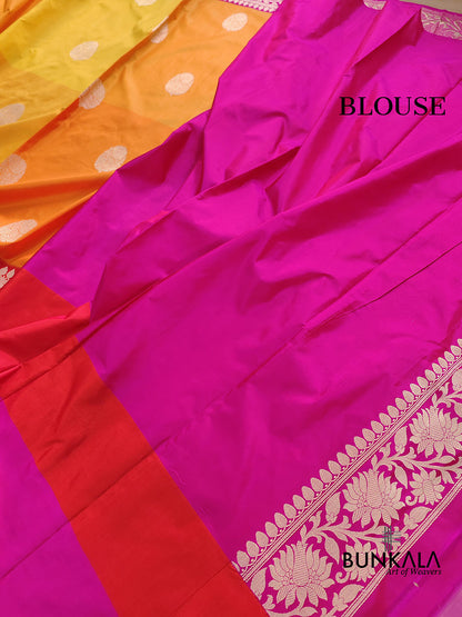 Yellow Checks Kadwa Buta Banarasi Pure Katan Silk Handloom Saree