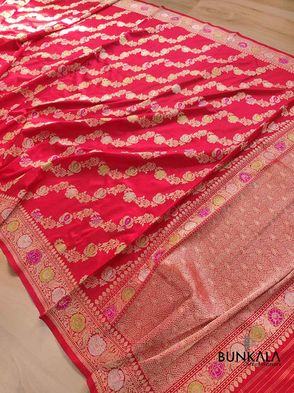 Bridal Red Meenakari Banarasi Pure Katan Silk Handloom Saree