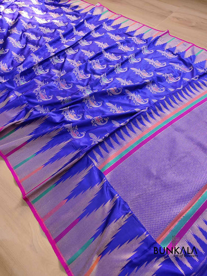 Blue Peacock Banarasi Pure Katan Silk Handloom Saree