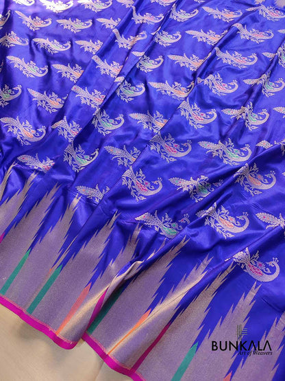 Blue Peacock Banarasi Pure Katan Silk Handloom Saree