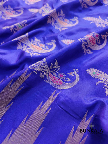 Blue Peacock Banarasi Pure Katan Silk Handloom Saree