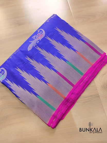 Blue Peacock Banarasi Pure Katan Silk Handloom Saree
