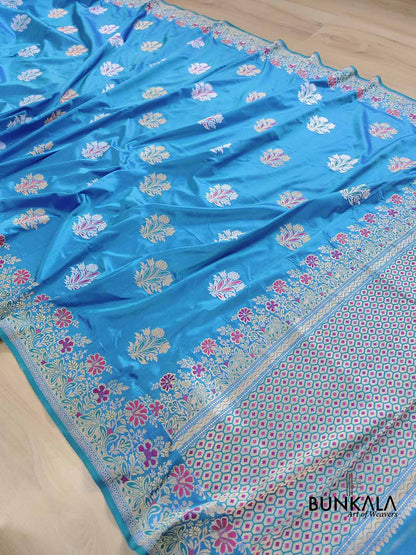Blue Buta Banarasi Pure Kata Silk Handloom Saree