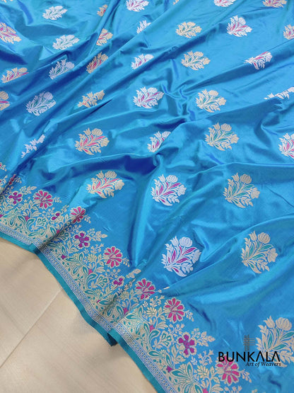 Blue Buta Banarasi Pure Kata Silk Handloom Saree