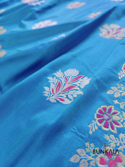 Blue Buta Banarasi Pure Kata Silk Handloom Saree