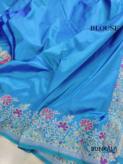 Blue Buta Banarasi Pure Kata Silk Handloom Saree