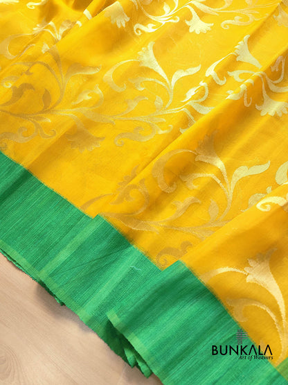 Yellow Floral Jaal Handloom Banarasi Organza Saree with Raw Silk Border