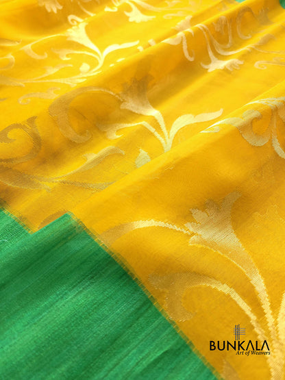 Yellow Floral Jaal Handloom Banarasi Organza Saree with Raw Silk Border