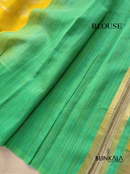 Yellow Floral Jaal Handloom Banarasi Organza Saree with Raw Silk Border