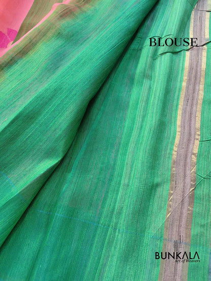 Peach Pink Floral Jaal Meenakari Handloom Banarasi Moonga Silk Saree with Raw Silk Border