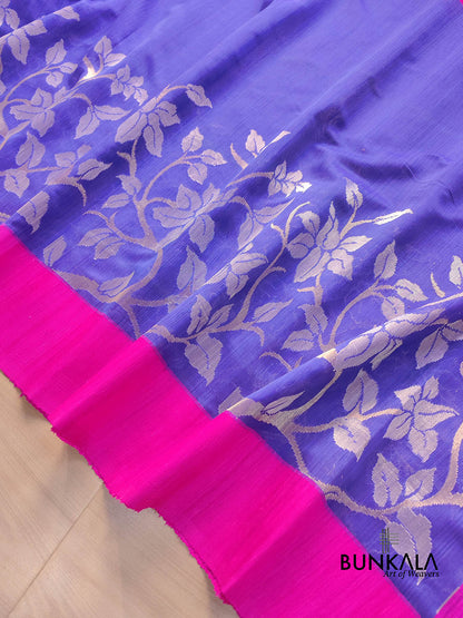 Purple Floral Jaal Handloom Banarasi Moonga Silk Saree with Raw Silk Border