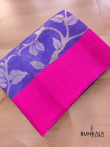 Purple Floral Jaal Handloom Banarasi Moonga Silk Saree with Raw Silk Border