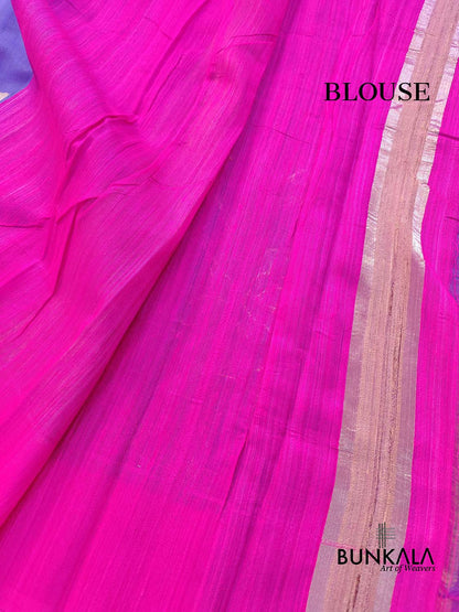 Purple Floral Jaal Handloom Banarasi Moonga Silk Saree with Raw Silk Border