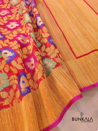 Red Floral Jaal Meenakari Handloom Banarasi Organza Saree