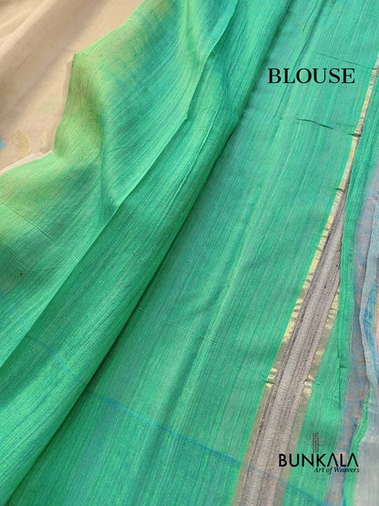 Beige Floral Jaal Meenakari Handloom Banarasi Moonga Silk Saree with Raw Silk Border