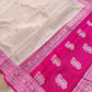Off White and Pink Allover Silver Zari Buti Handloom Banarasi Pure Khaddi Chiffon Saree