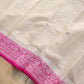 Off White and Pink Allover Silver Zari Buti Handloom Banarasi Pure Khaddi Chiffon Saree