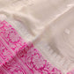 Off White and Pink Allover Silver Zari Buti Handloom Banarasi Pure Khaddi Chiffon Saree