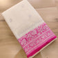 Off White and Pink Allover Silver Zari Buti Handloom Banarasi Pure Khaddi Chiffon Saree