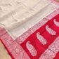 Off White and Red Allover Silver Zari Buti Handloom Banarasi Pure Khaddi Chiffon Saree