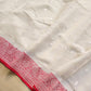 Off White and Red Allover Silver Zari Buti Handloom Banarasi Pure Khaddi Chiffon Saree