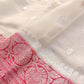 Off White and Red Allover Silver Zari Buti Handloom Banarasi Pure Khaddi Chiffon Saree