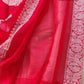 Off White and Red Allover Silver Zari Buti Handloom Banarasi Pure Khaddi Chiffon Saree