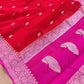 Red and Pink Allover Silver Zari Buti Handloom Banarasi Pure Khaddi Chiffon Saree