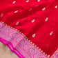 Red and Pink Allover Silver Zari Buti Handloom Banarasi Pure Khaddi Chiffon Saree