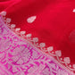 Red and Pink Allover Silver Zari Buti Handloom Banarasi Pure Khaddi Chiffon Saree