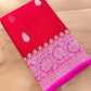 Red and Pink Allover Silver Zari Buti Handloom Banarasi Pure Khaddi Chiffon Saree