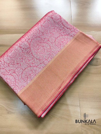 Peach Pink Half and Half Checks Banarasi Resham Silk Saree