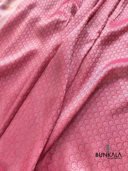 Peach Pink Half and Half Checks Banarasi Resham Silk Saree