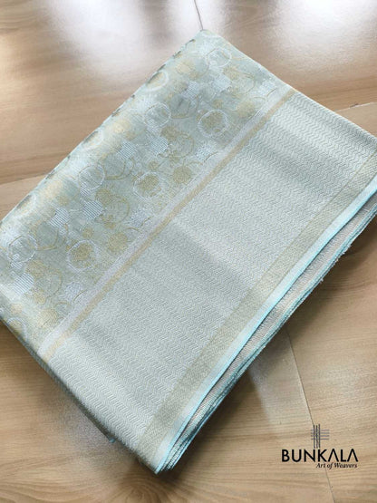 Ice Blue Half and Half Floral Banarasi Resham Silk Saree