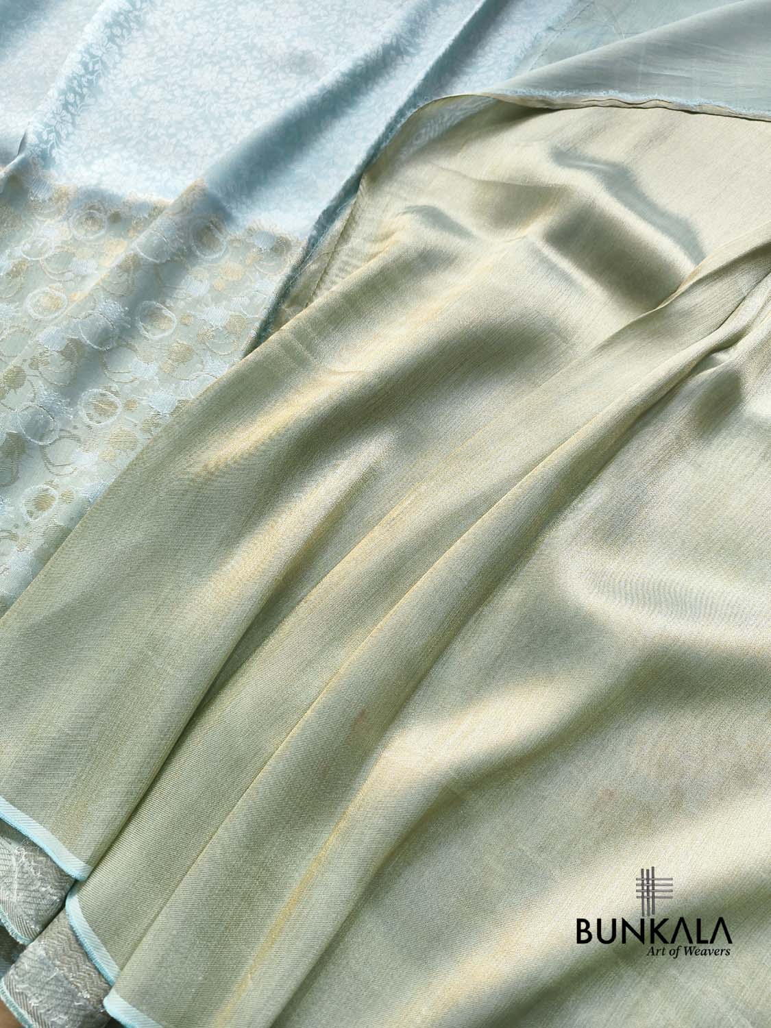 Ice Blue Half and Half Floral Banarasi Resham Silk Saree