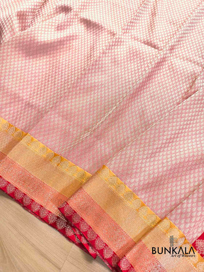 Pastel Pink Brocade Tanchui Kadwa Handweaved Banarasi Pure Katan Silk Saree Contrast Border 